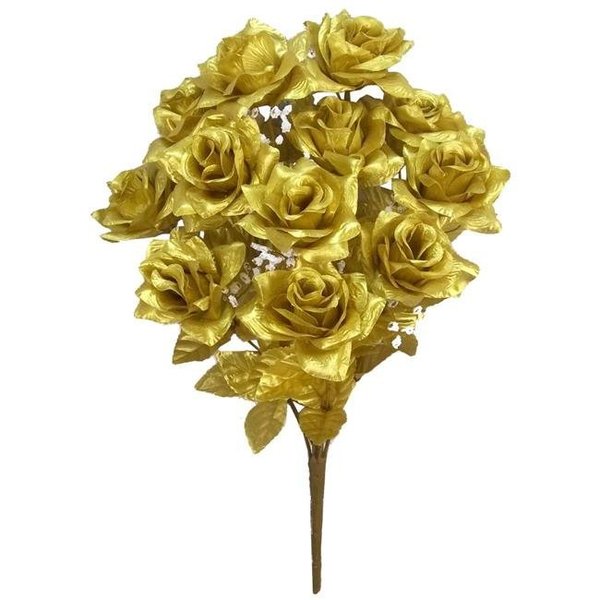 Adlmired By Nature Admired by Nature GPB293G-GOLD 12 Stems Artificial Veined Satin Rose Flower Bush; Gold GPB293G-GOLD